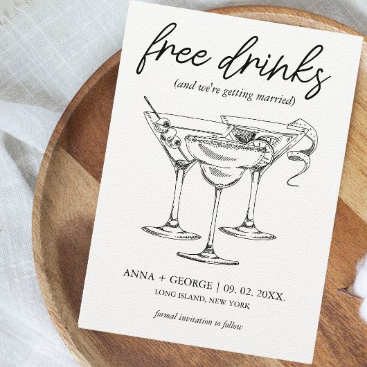 Gratis drankjes Cocktail Foto Grappig Huwelijk Save The Date