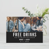 Gratis drankjes Drie foto Trouwen Bewaar de datum Save The Date (Staand voorkant)