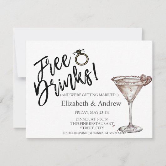 Gratis drankjes, Martini Glas Hart Bruiloft Kaart (Voorkant)