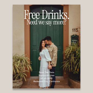 Gratis drankjes Retro foto trouwkaart save the dat Flyer