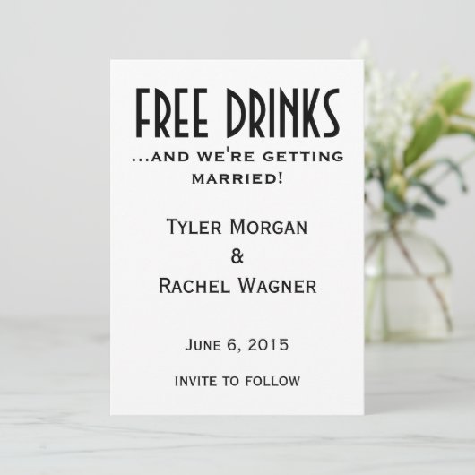 "Gratis drankjes" Save the Dates Date (Staand voorkant)