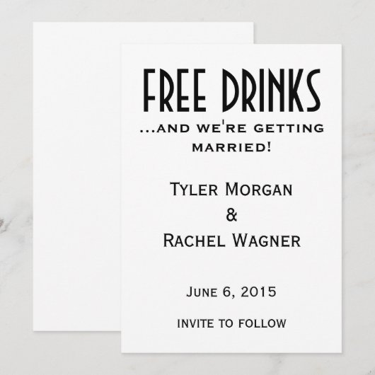 "Gratis drankjes" Save the Dates Date (Voorkant / Achterkant)