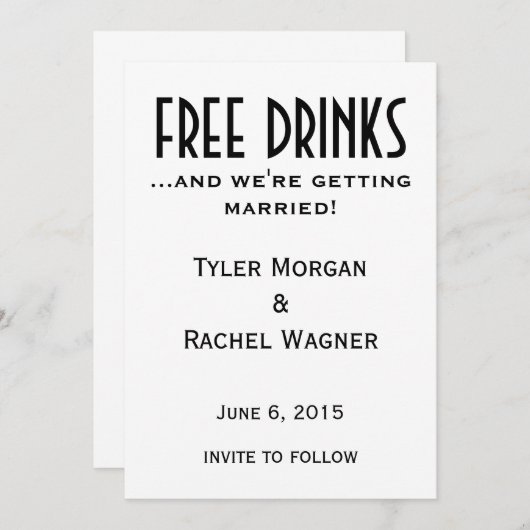 "Gratis drankjes" save the dates Save The Date (Voorkant / Achterkant)