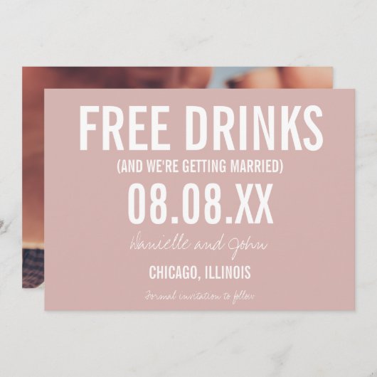 Gratis Drinken Blush roze foto Weddenschap Save th Save The Date (Voorkant / Achterkant)