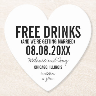 Gratis Drinken Bruiloft Unique Funny Save the Date Kartonnen Onderzetters
