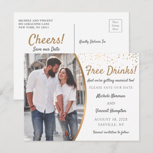Gratis Drinken! Casual sparen de Datum met Foto Briefkaart (Voorkant / Achterkant)