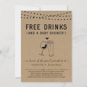 Gratis Drinken en een Baby shower paren Genderneut Kaart