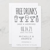 Gratis Drinken en een bruiloft bewaren de datum Kaart (Voorkant / Achterkant)