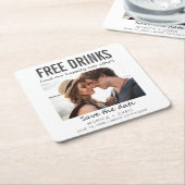 Gratis Drinken Foto bruiloft opslaan Datum Vierkante Kartonnen Onderzetter (Schuin)