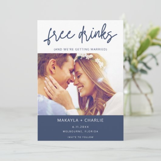 Gratis Drinken Fotobruiloft Save The Date (Staand voorkant)