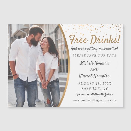 Gratis Drinken Gold Foto Casual Opslaan Datum Magn (Voorkant)