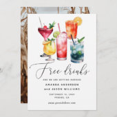 Gratis Drinken. Grappig modern cocktails fotobruil Save The Date (Voorkant / Achterkant)