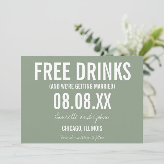 Gratis Drinken Groene foto Weddenschap opslaan Dat Save The Date (Staand voorkant)