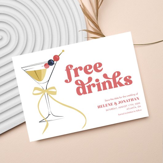 Gratis Drinken Martini Bow Modern Elegant Wedding Save The Date