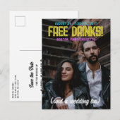 Gratis Drinken! Neon Fonts Bruiloft Bewaar de Datu Aankondigingskaart (Voorkant / Achterkant)
