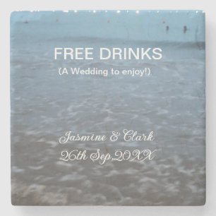 Gratis drinken slaan de datum strand bruiloft toev stenen onderzetter