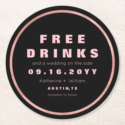 Gratis Drinken - Spaar de datum waarop Roos Gold e Ronde Kartonnen Onderzetter (Voorkant)