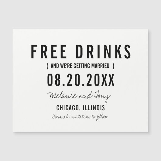 Gratis Drinken Weddenschap Save the Date Magnets (Voorkant)