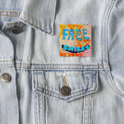 Gratis glimlach - Ice Fire Helderkleurig Vierkante Button 5,1 Cm (In situ)
