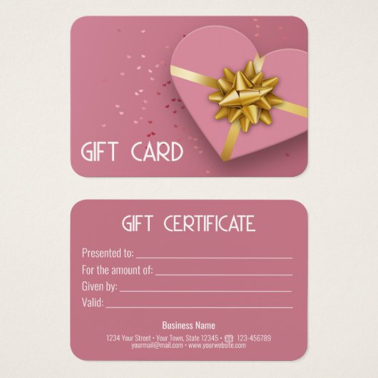 Gratis goudroze basisdoos met cadeaubon visitekaartje (Voorkant /achterkant)