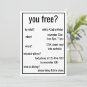 Gratis? Grappig Eenvoudige Birthday Minimalist Cus Kaart (Staand voorkant)