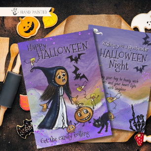 Gratis heks, pompoen & suikermais Halloween kaart