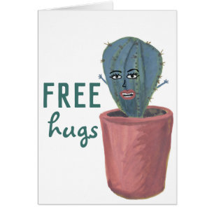 GRATIS HUGS CRAZY CACTUS LADY Funny Cute Kaart