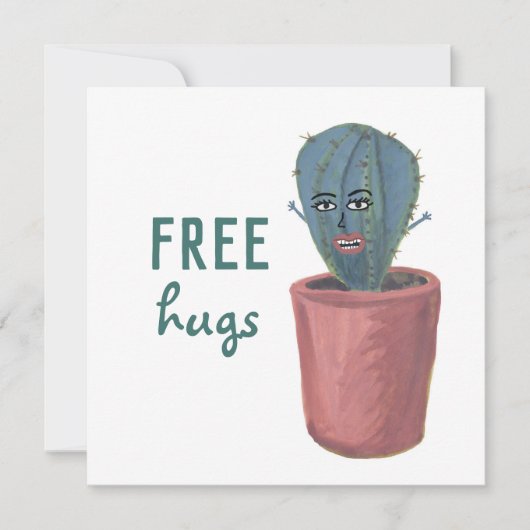 GRATIS HUGS CRAZY CACTUS LADY grappige kaart (Voorkant)