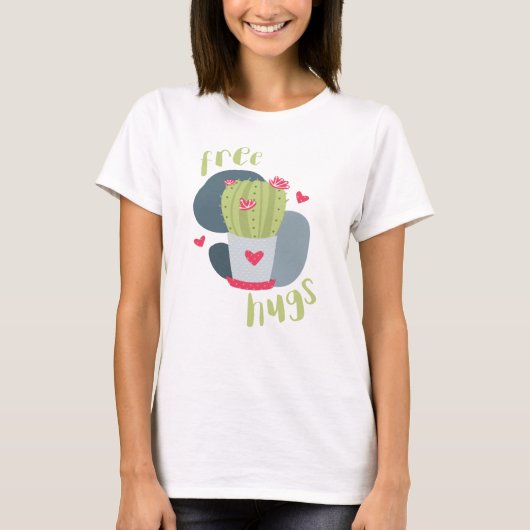 Gratis hugs en hartencactus t-shirt (Voorkant)
