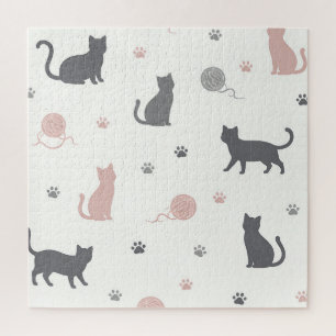 Gratis kat en garen silhouetpatroon legpuzzel
