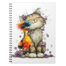 Gratis Kat en Kleurrijke Vogel Spiraal Notebook