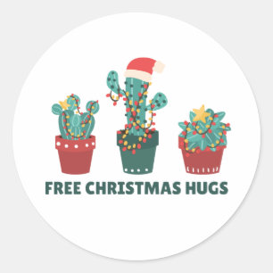 Gratis kersthugs Funny Cactus Planten Classic Ro Ronde Sticker