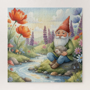 Gratis legpuzzel met kabouter en egel