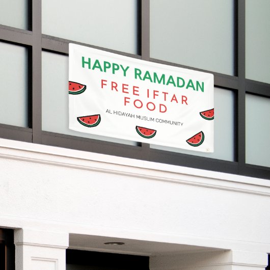 Gratis liefdadigheidsevenement tijdens Iftar Ramad Spandoek (Buitenkant Gebouw)