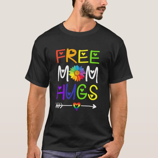 Gratis mam Hugs Daisy Rainbow Heart LGBT Pride Mon T-shirt (Voorkant)