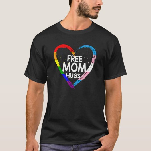 Gratis mam knuffels lgbt een regenboog en transgen t-shirt (Voorkant)