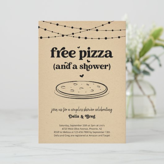 Gratis Pizza Funny Couple's Douche Uitnodiging (Staand voorkant)