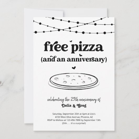 Gratis Pizza Funny Jubileum Feestuitnodiging Kaart (Voorkant)