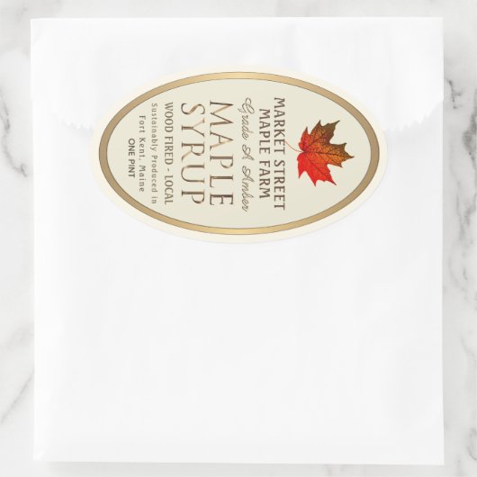 Gratis Rand Maple Syrup met rode suikermaple Leaf Ovale Sticker (Tas)