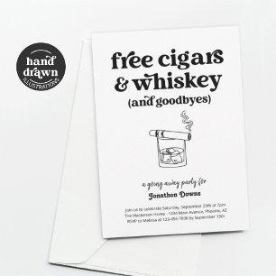 Gratis sigaren & whisky Funny Going Away Party Kaart