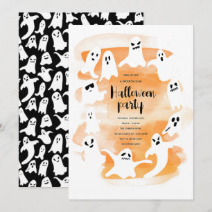 Gratis spooky ghost Halloween-feest waterverf Feestdagenkaart