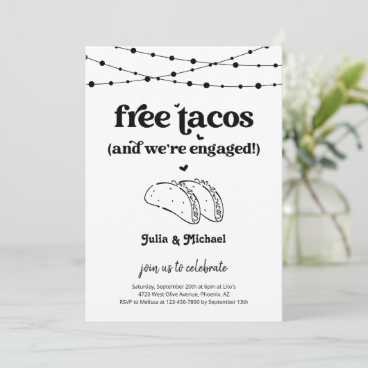 Gratis Taco Grappig Verlovingsfeest Uitnodiging (Staand voorkant)