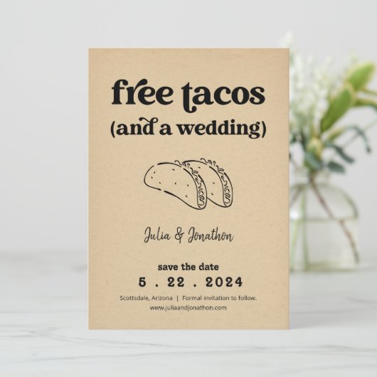 Gratis Tacos Grappige 'Save the Date'-kaart Kaart (Staand voorkant)