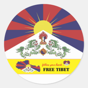 Gratis Tibet & Tibetaanse vlag, Kaart Hart / Tibet Ronde Sticker