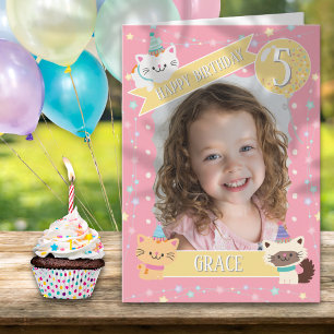 Gratis Verjaardagskaart voor 5e verjaardag met kat Kaart