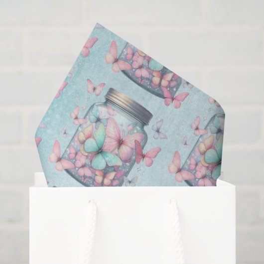 Gratis Vlinders in een Pot Patroon Tissuepapier (Cadeauzakje)
