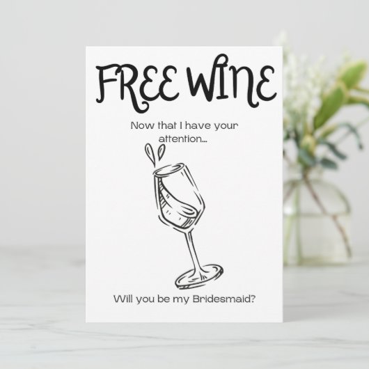 Gratis wijn - Aanzoek bruidsmeisje Bedankkaart (Staand voorkant)