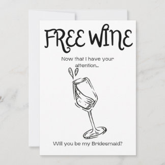Gratis wijn - Aanzoek voor bruidsmeisje Bedankkaart
