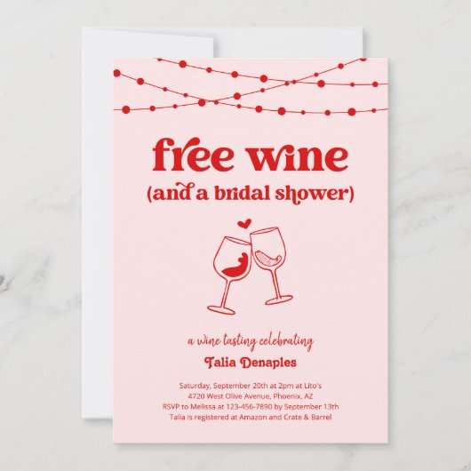 Gratis wijngrappig roze wijnproeverij Vrijgezellen Kaart (Voorkant)