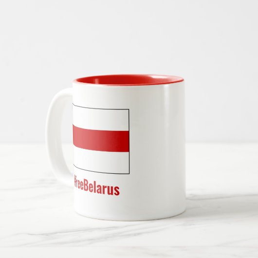 Gratis Wit-Rusland - Engels - Wit Rood Wit Vlag Tweekleurige Koffiemok (Voorkant links)